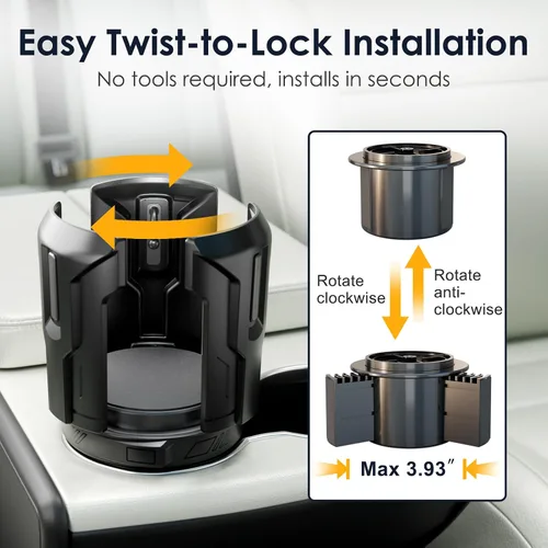 Vista 11 de Expansor de portavasos de coche: abierto con un botón, universal, soporte ajustable (diámetro de 2.6 a 4.8 pulgadas), expansor de portavasos