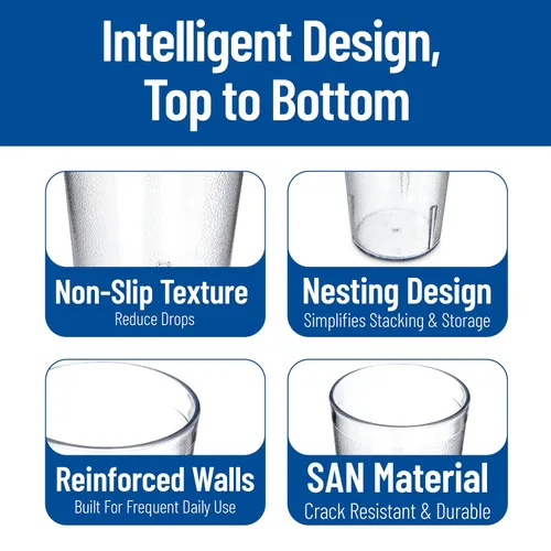Vista 5 de Vasos de plástico Carlisle, apilables, resistentes a la rotura, sin BPA, 16 onza, Transparente Vasos SAN apilables de 16 onzas con textura