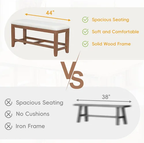 Vista 4 de LUMISOL 6-Piece Extendable Dining Table Set, Farmhouse Dining Room Set with 4 Chairs and Bench, 76 Inch Trestle Table with 18 Inch Removable Leaf