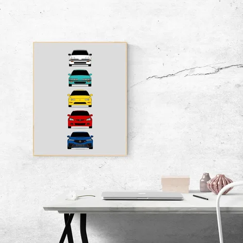 Vista 6 de Custom Car Posters Póster hecho a mano compatible con Acura Integra Evolution Generations e impresión de Acura Integra, multicolor, 8 x 10 pulgadas