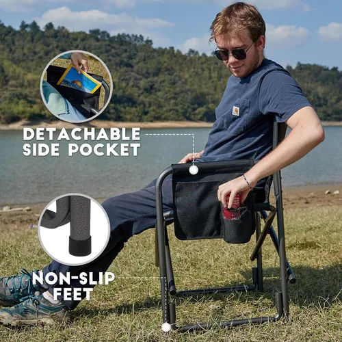 Vista 6 de TIMBER RIDGE Silla de campamento ligera de gran tamaño, silla de directores de aluminio con mesa auxiliar para campamento al aire libre, césped