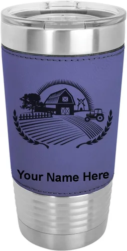Vista 19 de LaserGram Vaso aislado al vacío de 20 onzas, granja, grabado personalizado incluido (piel sintética, estilo béisbol)