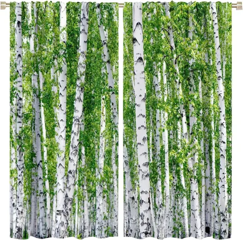 Vista 30 de Cortinas de abedul para sala de estar, niebla matutina en otoño, decoración del hogar, 42 x 45 pulgadas de largo