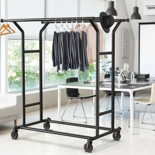 Vista 6 de Simple Houseware - Perchero de ropa de doble riel resistente, color negro, con capacidad de hasta 200 lbs, varilla extensible de 43 a 67 pulgadas