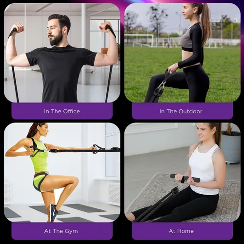 Vista 6 de 2025 Banda de resistencia con pedal mejorada, cuerda elástica de 4 tubos para sentadillas para hombres y mujeres, tirador de pedal