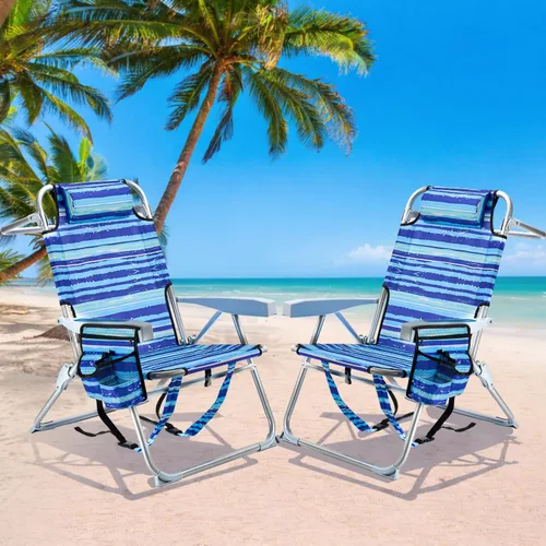 Vista 11 de GVDV Sillas de playa tipo mochila para adultos, silla plegable plana portátil con portavasos y toalleros, silla reclinable ajustable de 4 posiciones