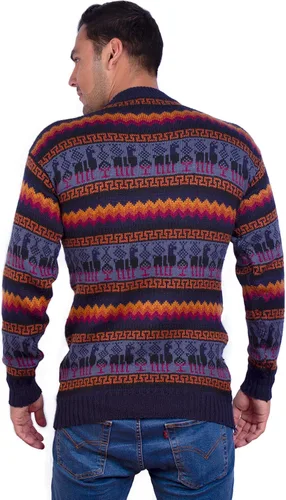 Vista 4 de Cuello Redondo Azul Marino Alpaca Suéter para Hombre - Jersey de Invierno