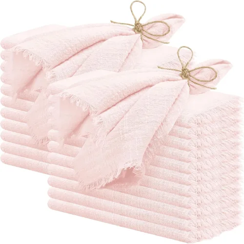 Vista 22 de 24 servilletas de tela hechas a mano con flecos beige, 16 x 16 pulgadas, delicadas servilletas de algodón rústico a granel para bodas, cenas, fiestas