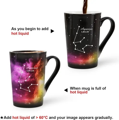 Vista 7 de Taza de constelación cambiante de calor de Acuario de 12 onzas, taza de café de Acuario con grabado, taza de café de cerámica que cambia