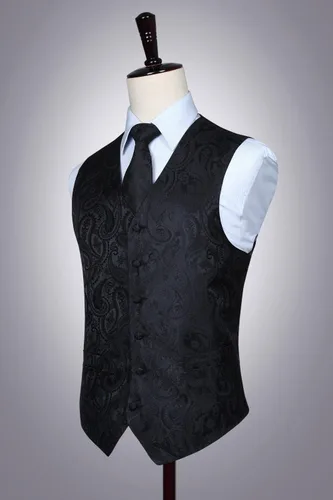Vista 3 de Enlision Mens Vest Tie Set Paisley Vest and Necktie Pocket Square 3pc Formal Dress Waistcoat for Suit or Tuxedo