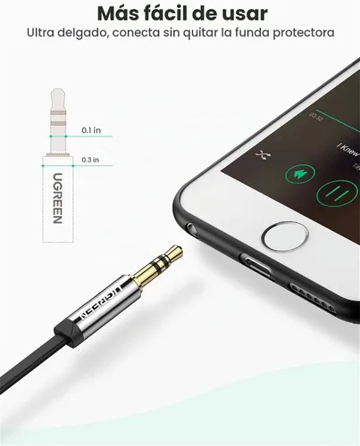 Vista 9 de Cable conector Ugreen de 0.14 pulgadas. Entrada de audio auxiliar a un ángulo recto de 90 grados para Apple (iPhone, iPod, iPad), Samsung