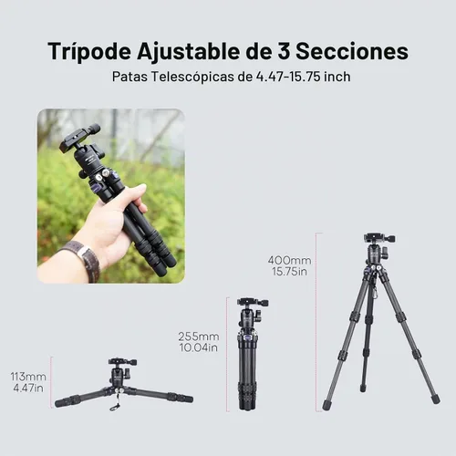 Vista 4 de AOKA - Mini trípode de escritorio de fibra de carbono de 15.75"/0.99lb