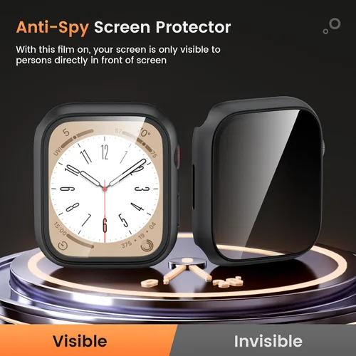 Vista 3 de Goton Estuche de Privacidad Resistente al Agua para Apple Watch Protector de Pantalla, Película de Vidrio Templado Anti-Espía Funda de PC Rígida