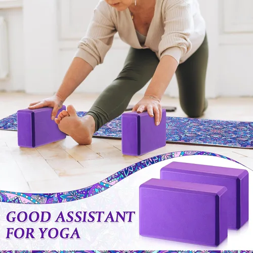 Vista 4 de Tinideya 3 Pcs Yoga Mat Yoga Block 6 MM Thick Yogas Mat Non Slip with Carrying Strap Travel Mats for Exercise, Fitness, Pilates, Floor Workouts