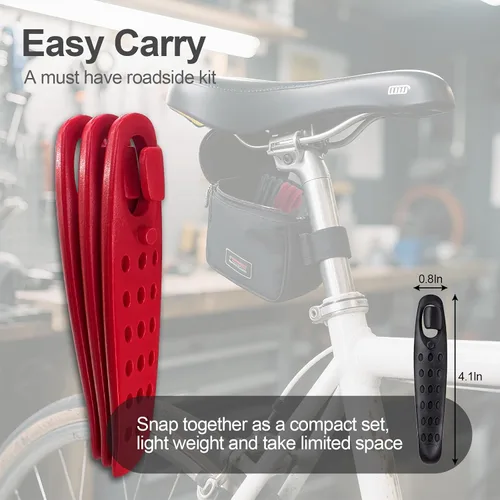 Vista 6 de Prutomr Palancas de neumáticos de bicicleta ultra fuertes, 2 juegos de reparación de neumáticos de bicicleta, juego de cucharas de plástico