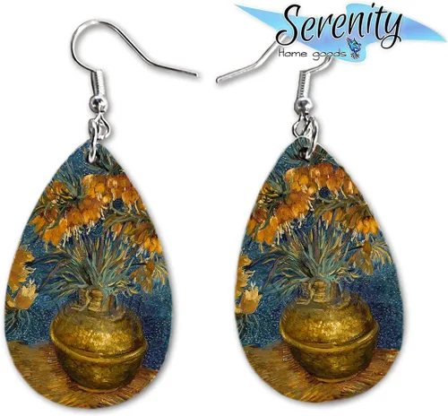 Vista 33 de Van Gogh - Juego de aretes colgantes divertidos Lindos aretes de joyería para niñas y mujeres Impresión de doble cara Regalo de cumpleaños