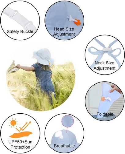 Vista 45 de SimpliKids Sombrero de sol para bebé de ala ancha con protección solar UPF 50+ UV Ray