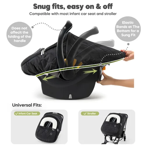 Vista 6 de Funda de asiento de automóvil para bebé, impermeable, resistente al viento, forro polar cálido transpirable con cremallera completa para asiento