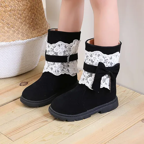 Vista 2 de Baby Girls Snow Boots Kids Booties Non-Slip Princess Shoes Toddler Winter Warm Prewalker Lace Bow Shoes Fleece Footwear