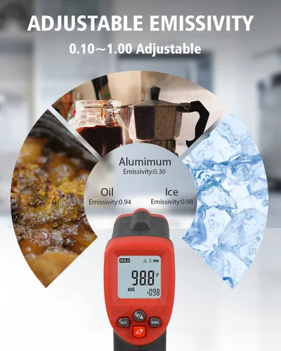 Vista 3 de Wintact Pistola de temperatura con termómetro infrarrojo, superficie digital sin contacto, pistola de temperatura de calor láser para cocina