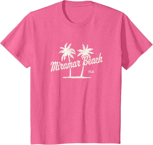 Vista 51 de Miramar Beach Florida Vintage 70s Palm Trees - Camiseta gráfica, Azul / Patchwork, S