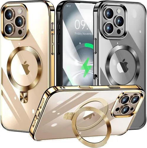 Vista 9 de [Anillo de CD compatible con soporte invisible MagSafe] Funda magnética para iPhone 12 / iPhone 12 Pro, parachoques galvanizado que no se pone