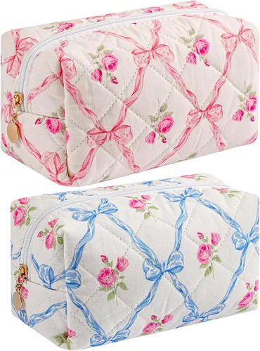 Vista 19 de Bolsa de maquillaje de viaje para mujeres y niñas, bolsa de maquillaje con cremallera, flores florales, organizador de maquillaje, bolsa de tela