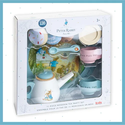 Vista 6 de Kids Preferred Beatrix Potter Peter Rabbit - Juego de té de madera para juego de simulación, 11 piezas
