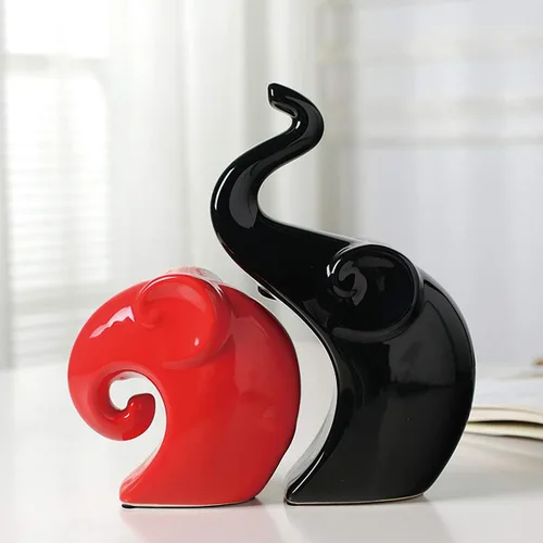 Vista 3 de Cozylkx Adorno de decoración artística de elefante, estatua de elefante de cerámica, figura coleccionable de San Valentín, boda, regalo de amor