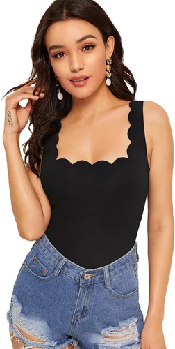 Vista 3 de SweatyRocks Camiseta sin mangas con cuello cuadrado y ribete festoneado para mujer