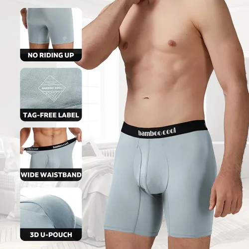 Vista 4 de BAMBOO COOL Mens Underwear Boxer Briefs with Fly Soft Comfortable Breathable Underwear for Men Multipack