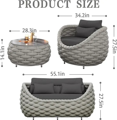 Vista 3 de Juego de muebles de mimbre de aluminio, 4 piezas, color gris Gris oscuro