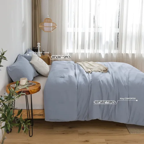 Vista 5 de COTTEBED Juego de colcha sólido tamaño king: ropa de cama de microfibra de algodón lavado súper suave y completamente delgada y ligera - 1 manta