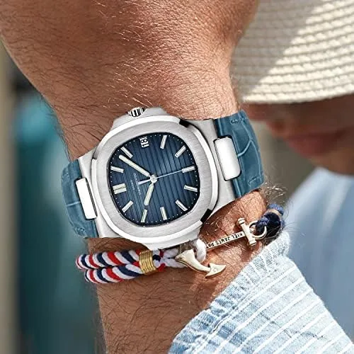 Vista 2 de Time Warrior LGXIGE 2019 - Reloj de cuarzo elegante para hombre, correa de piel, analógico, estilo patek