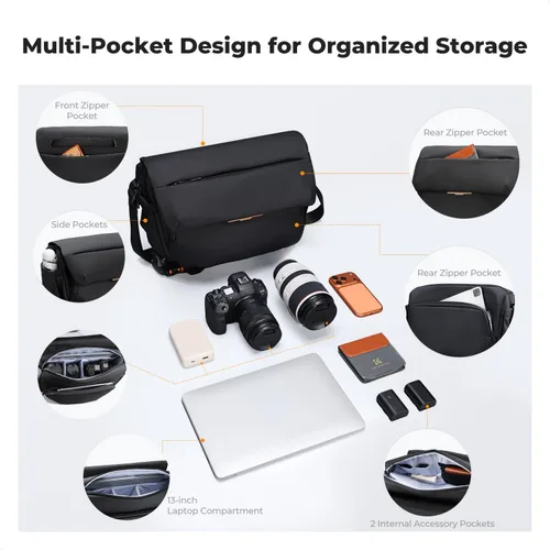 Vista 3 de K&F CONCEPT Bolsa bandolera para cámara, bolsa cruzada para cámara de 13L Negro