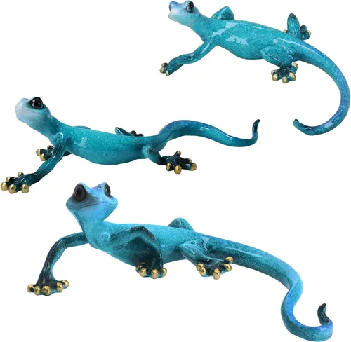 Vista 21 de AB Tools Blue Gecko Lizard Resina Cobertizo de pared Escultura Decoración Estatua Pequeña Casa Ornamento