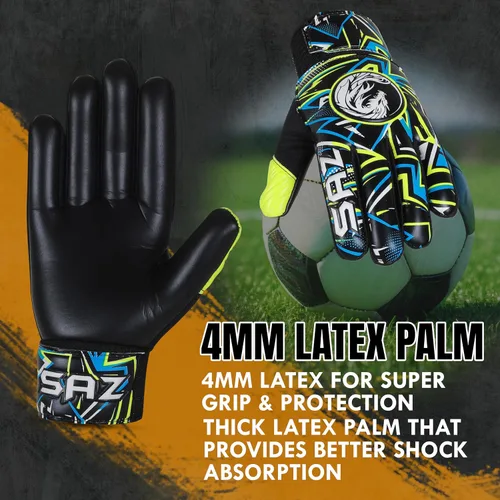 Vista 4 de SAZ Guantes de portero de fútbol, guantes de portero de fútbol para niños, niños y jóvenes, guantes de portero de fútbol con palmas de látex