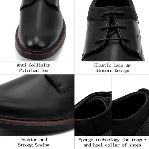 Vista 2 de EliteLand Zapatos de vestir para hombre, zapatos Oxford para hombre, zapatos de cuero elegantes con cordones, zapatos Derby formales casuales