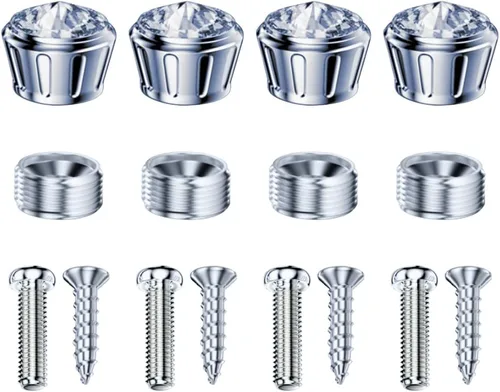 Vista 7 de Tapa de Tornillo de Perno para Placa de Matrícula de Automóvil, 4 Piezas de Cubiertas de Tornillos de Marco con Diamantes de Imitación Brillantes