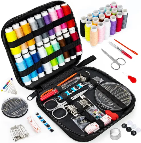 Vista 9 de OKOM - Kit de costura para adultos, 68 piezas de hilo para coser, suministros de costura, kit de costura para el hogar, viajero, pequeño mini