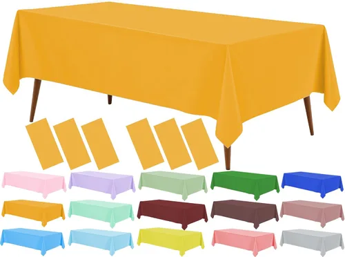 Vista 6 de Mantel de plástico crema, paquete de 2 manteles desechables color blanco hueso, mantel de 54 x 108 pulgadas para mesa rectangular, manteles