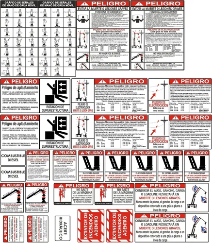 Vista 3 de Kit de pegatinas de seguridad para grúas bilingües en español e inglés