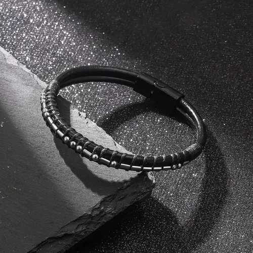 Vista 5 de Pulseras para hombre con código morse para hombre, pulsera de cuero con texto en inglés «I Love You», regalo de joyería para hombre y hombre