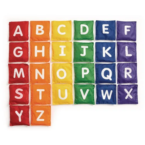 Vista 3 de Excellerations Juego de 26 pufs de nylon del alfabeto de colores del arco iris para niños A partir de 2 años, regalos educativos para niños