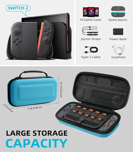 Vista 67 de TiMOVO Carrying Case for Nintendo Switch 2 (2025), Large Capacity Protective Hard Shell Portable Travel Case Pouch for Switch 2, with 10 Game Card