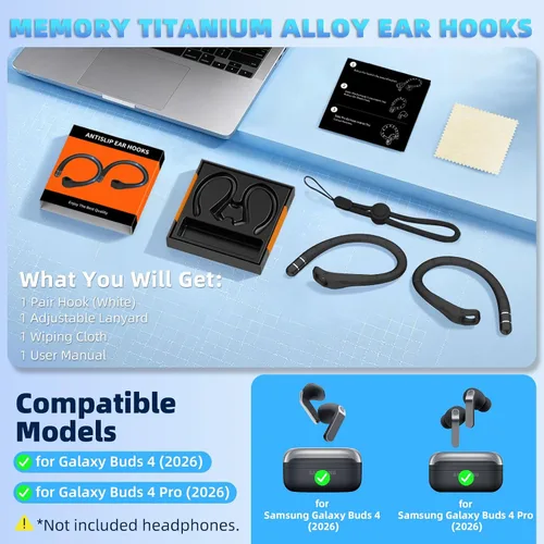 Vista 2 de Ganchos antideslizantes para las orejas para Samsung Galaxy Buds 4 Pro y Galaxy Buds 4 (2026), ajuste cómodo Deportes antipérdida Ganchos