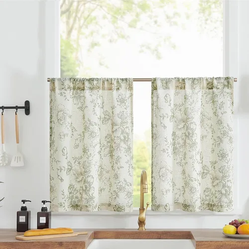Vista 41 de Jinchan - Cortinas de lino texturizado para cocina, 24 pulgadas, natural, 2 paneles Mezcla de lino beige natural