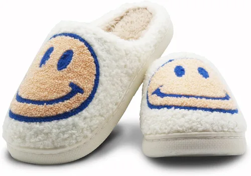 Vista 3 de Pantuflas de cara retro mullidas para mujeres y hombres, ligeras, suaves, esponjosas, cálidas, estilo casual, bonitas, acogedoras, para interiores