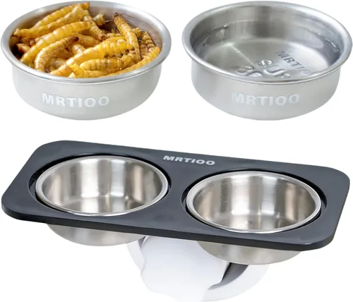 Vista 2 de Repisa de alimentación de Gecko con cresta [ventosa], con 10 tazas de acero inoxidable para alimentos de 0.5 onzas, cuencos de comida para reptiles