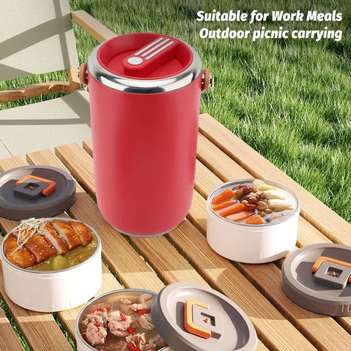 Vista 9 de TOPINCN Termo para comida caliente, 3 capas, apilable, aislada, caja de almuerzo aislada al vacío de acero inoxidable de 2.6 L, recipiente